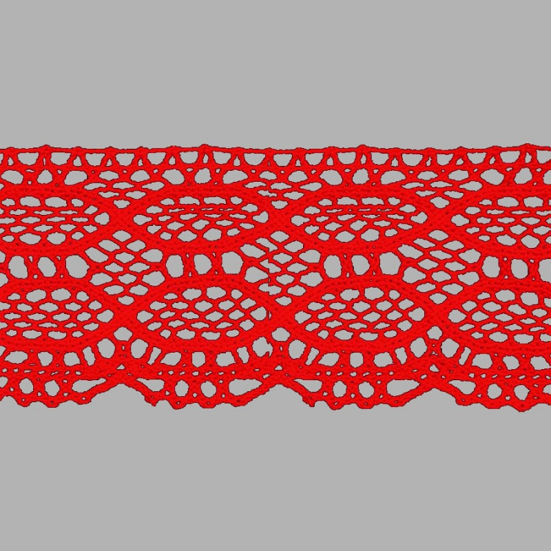 Puntilla de encaje de bolillos acrílico 100% de 65 mm. de ancho color rojo