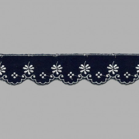Puntilla de tira bordada de fieltro de poliéster 100% de 30 mm. de ancho  color azul